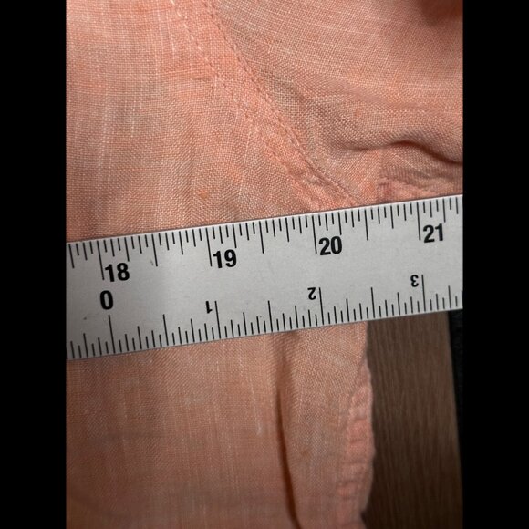 Onia Shirt Large Mens Orange Short Sleeve 100% Linen Oxford Casual Button - Picture 3 of 7